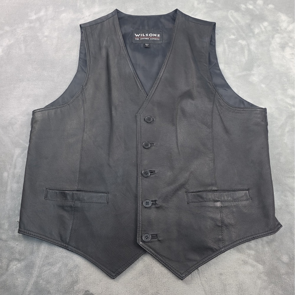 Wilson Leather Men's Vest Size L Black 5 Button Vintage Biker